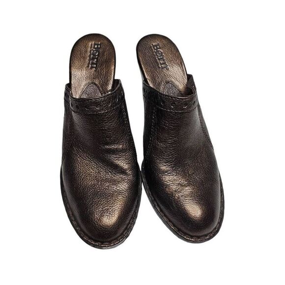 Born Lella Heeled Clog Mule Pewter Brown Metallic Y2K 90's Pebbled Leather Slip - Picture 7 of 9